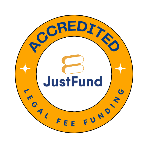 JustFund accredited legal fee funding badge